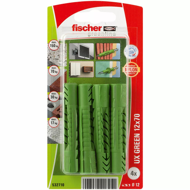 Экологически чистый дюбель Fischer UX Green R S K NV с потайным шурупом