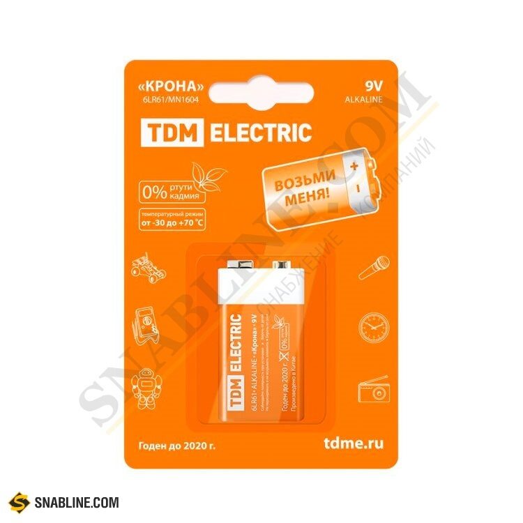 Батарейки алкалиновые TDM ELECTRIC тип 6LR61/Крона