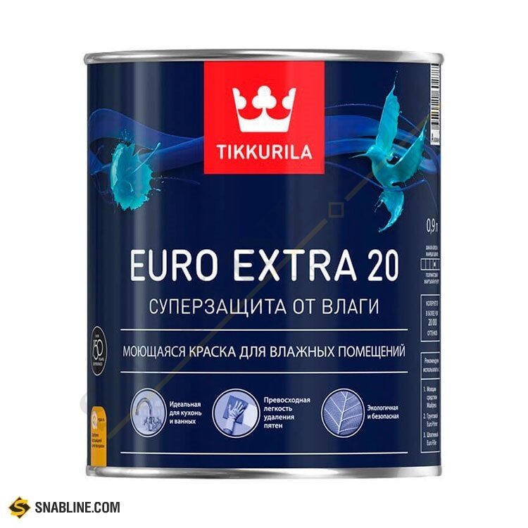 Краска в/д для влажных помещений TIKKURILA EURO EXTRA 20 A белая